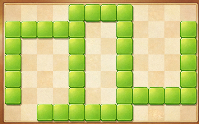 极速消除游戏画面截图，米色棋盘上排列整齐的绿色方块组合